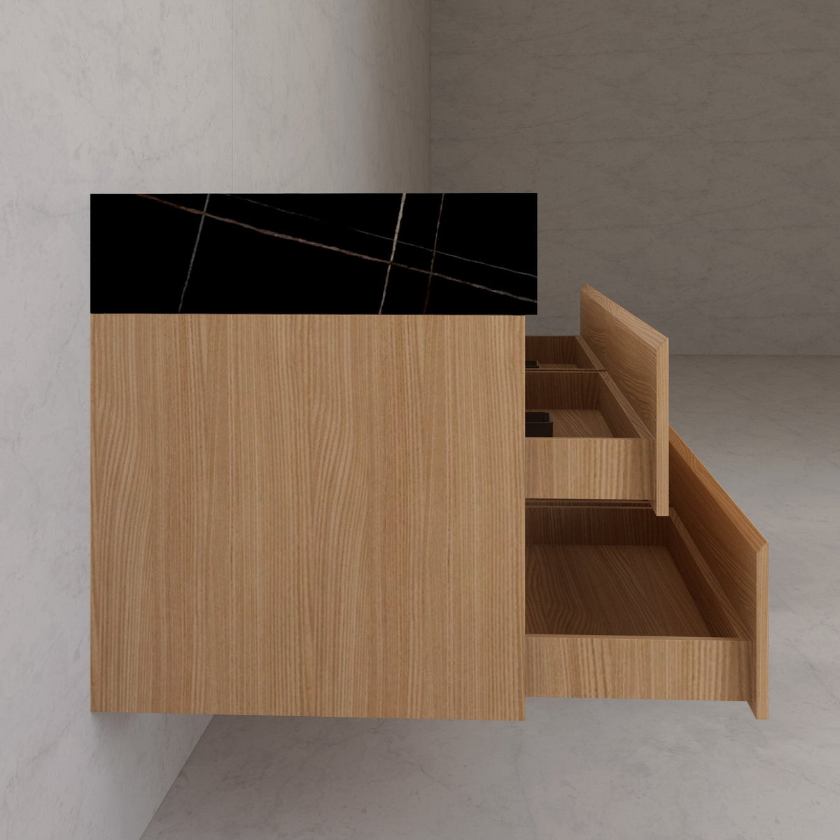 71"，60" Nature Oak Double Sink Sintered Stone Top with Floating Bathroom Vanity -VanityNature Oak