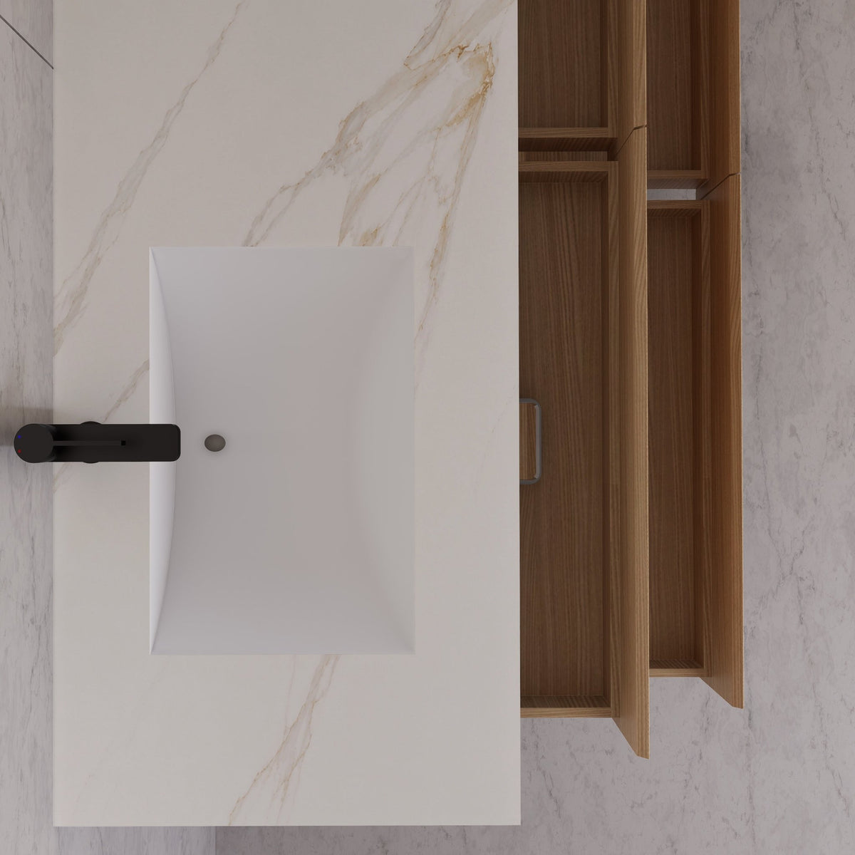 71"，60" Nature Oak Double Sink Sintered Stone Top with Floating Bathroom Vanity -VanityNature Oak