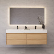 71"，60" Nature Oak Double Sink Sintered Stone Top with Floating Bathroom Vanity -VanityNature Oak
