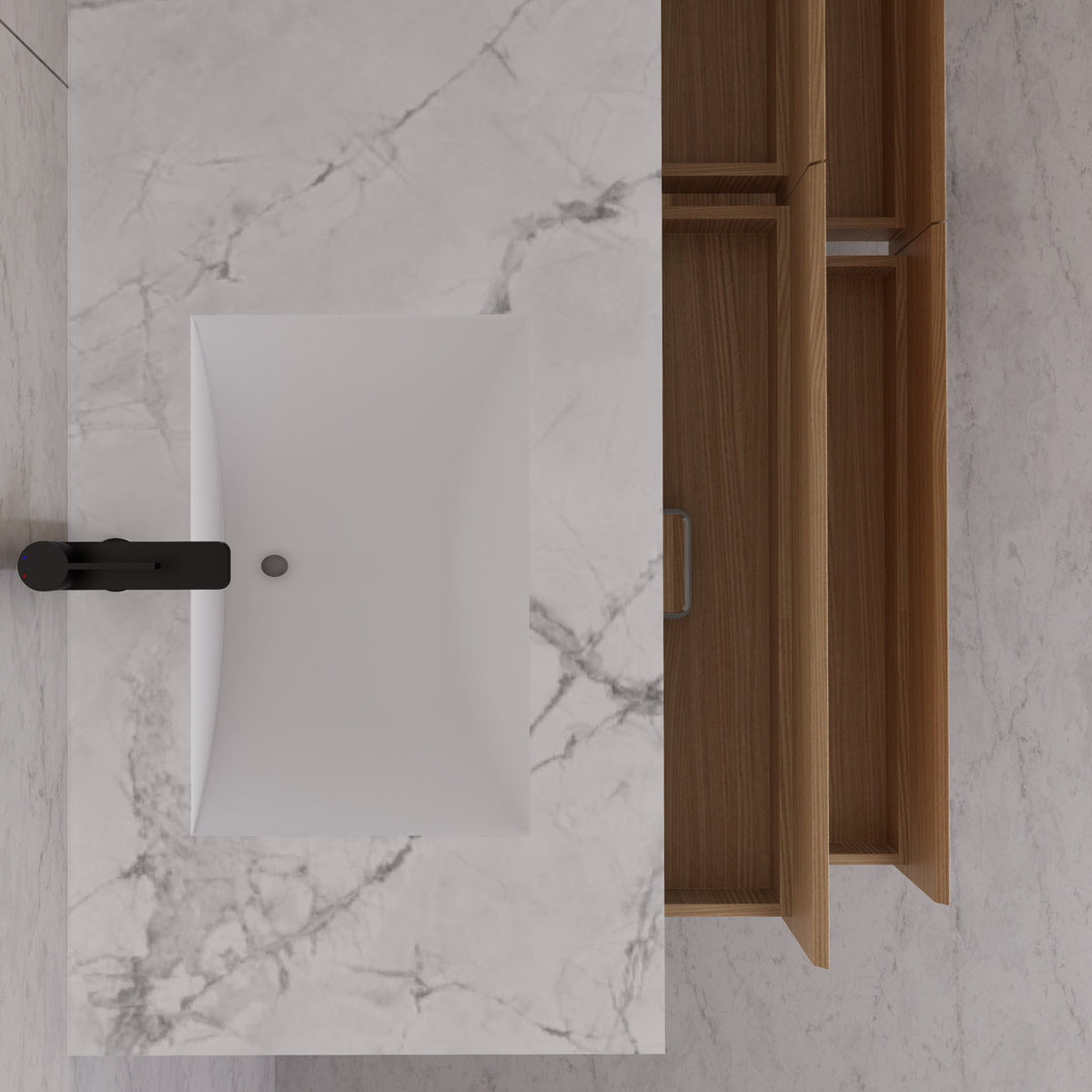 71"，60" Nature Oak Double Sink Sintered Stone Top with Floating Bathroom Vanity -VanityNature Oak