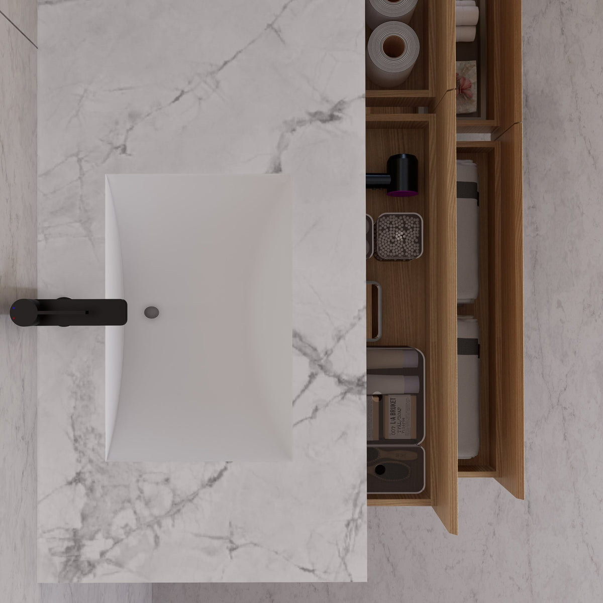 71"，60" Nature Oak Double Sink Sintered Stone Top with Floating Bathroom Vanity -VanityNature Oak
