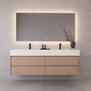 71"，60" Smoked Oak Double Sink Sintered Stone Top with Floating Bathroom Vanity -VanitySmoked Oak
