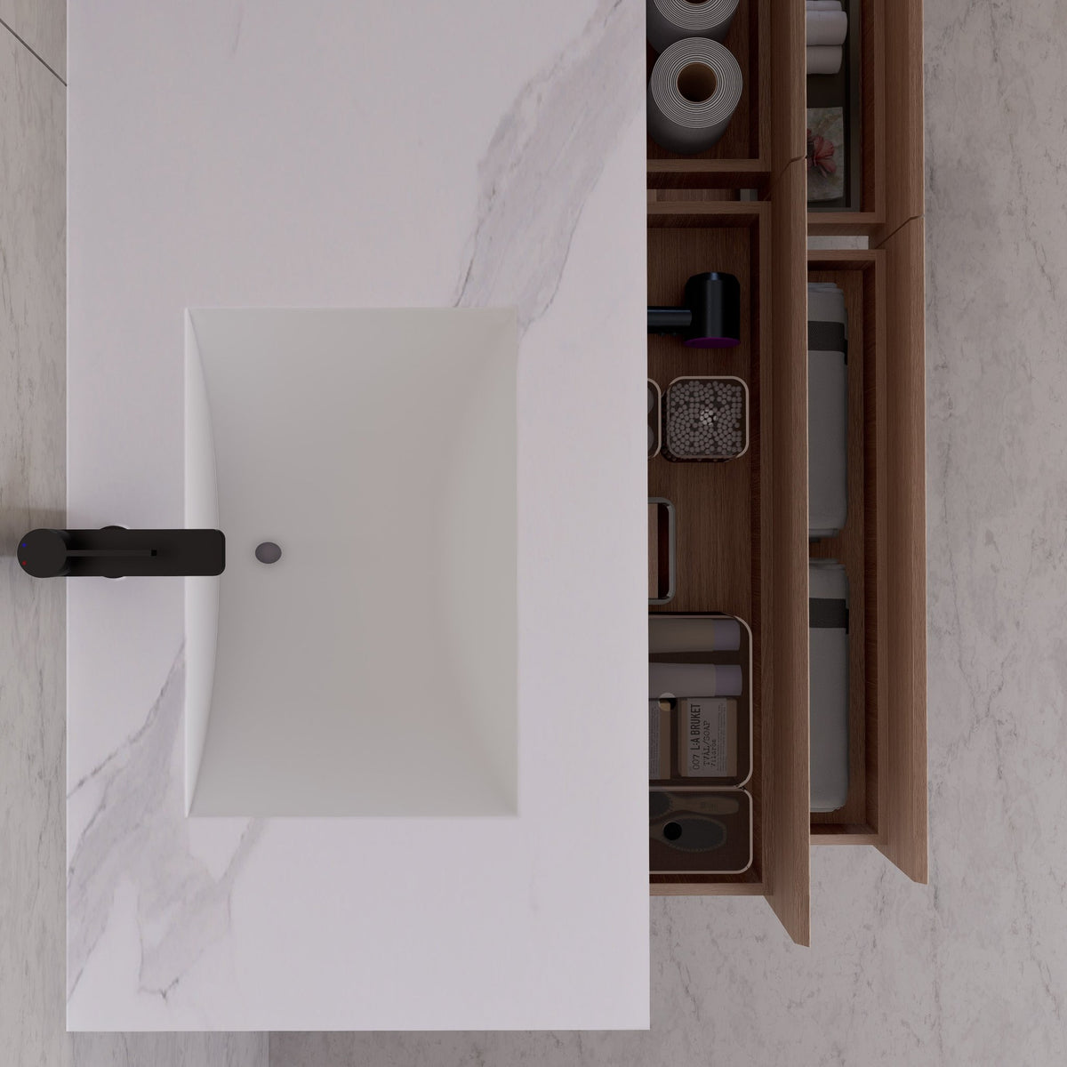 71"，60" Smoked Oak Double Sink Sintered Stone Top with Floating Bathroom Vanity -VanitySmoked Oak