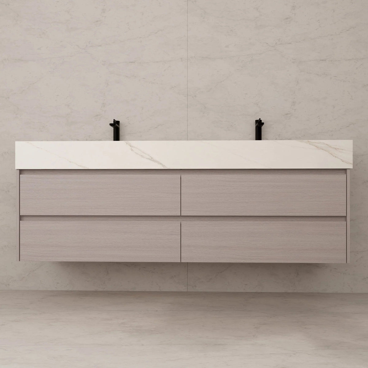 71"，60" Walnut Double Sink Sintered Stone Top with Elegant Floating Bathroom Vanity -VanityWalnut