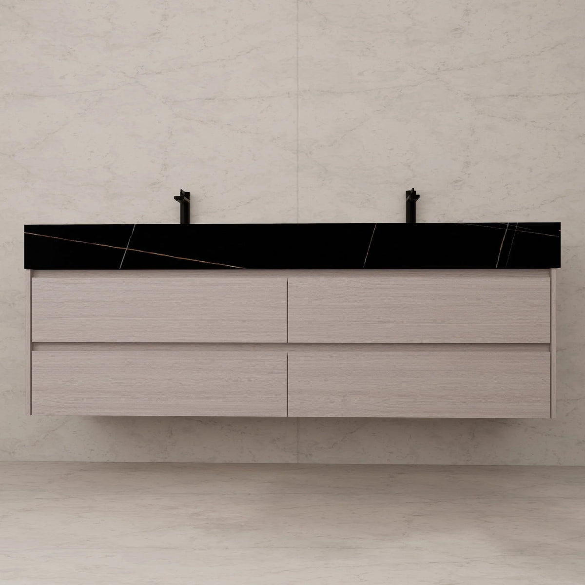 71"，60" Walnut Double Sink Sintered Stone Top with Elegant Floating Bathroom Vanity -VanityWalnut