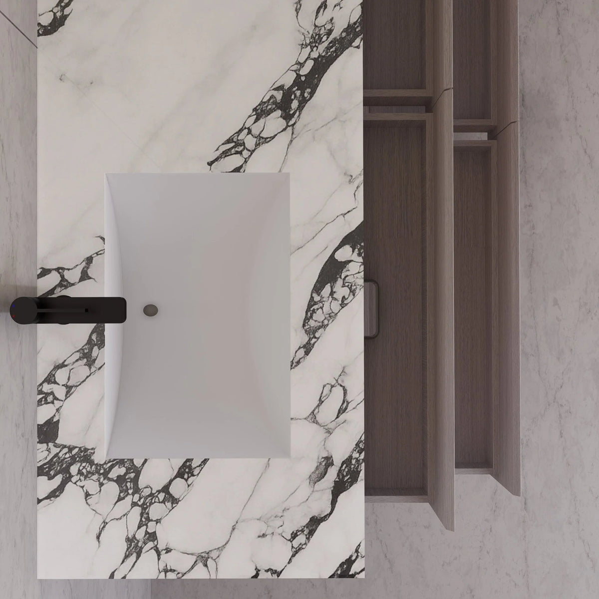 71"，60" Walnut Double Sink Sintered Stone Top with Elegant Floating Bathroom Vanity -VanityWalnut
