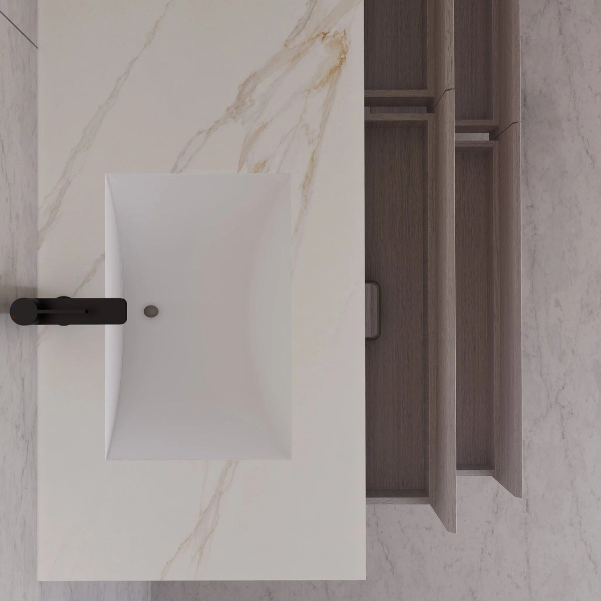 71"，60" Walnut Double Sink Sintered Stone Top with Elegant Floating Bathroom Vanity -VanityWalnut