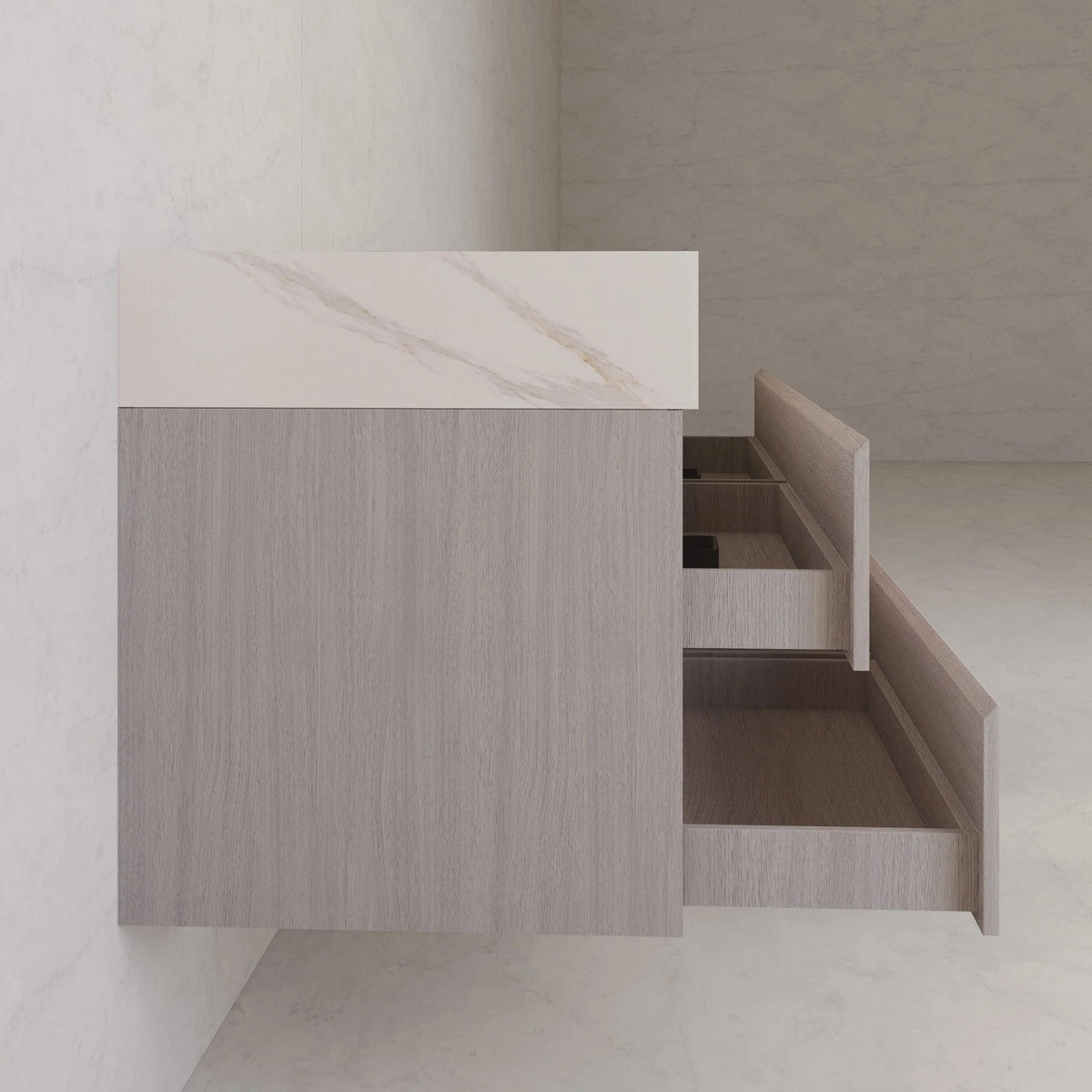 71"，60" Walnut Double Sink Sintered Stone Top with Elegant Floating Bathroom Vanity -VanityWalnut