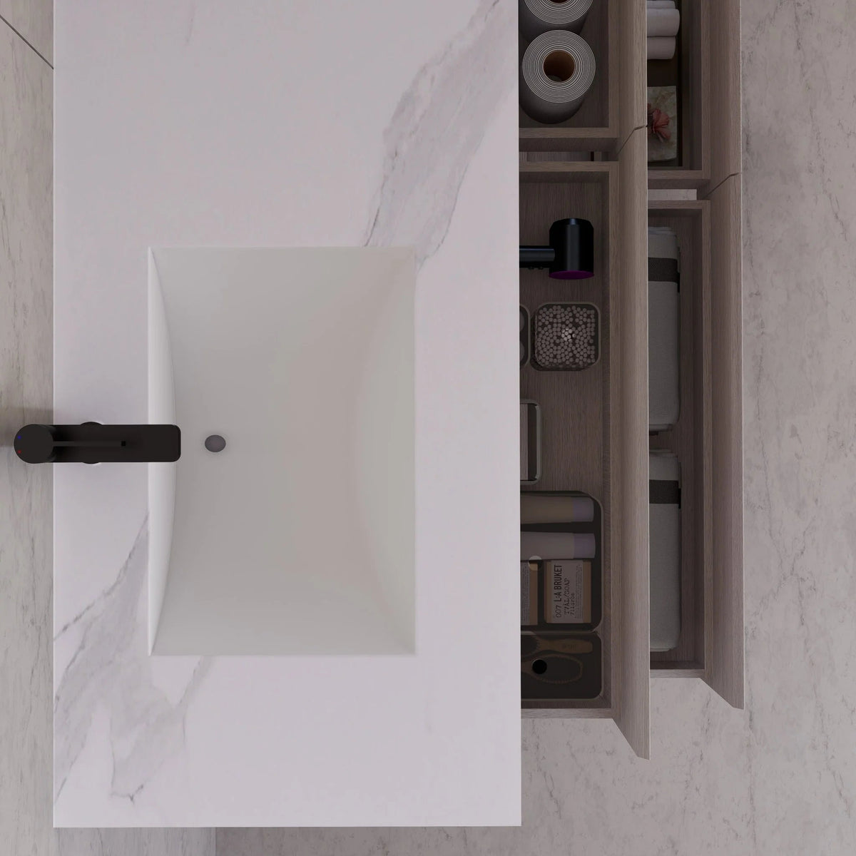 71"，60" Walnut Double Sink Sintered Stone Top with Elegant Floating Bathroom Vanity -VanityWalnut