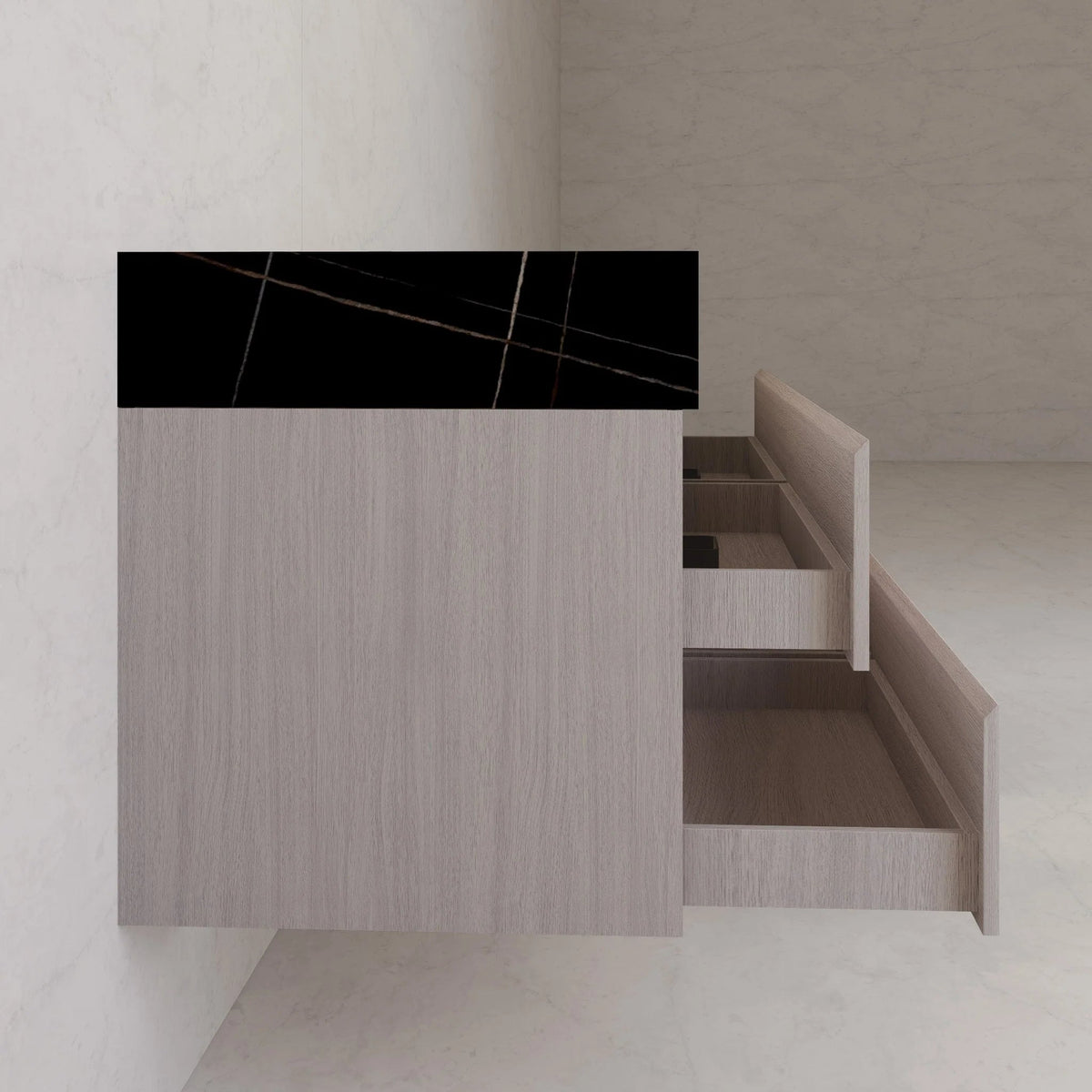 71"，60" Walnut Double Sink Sintered Stone Top with Elegant Floating Bathroom Vanity -VanityWalnut
