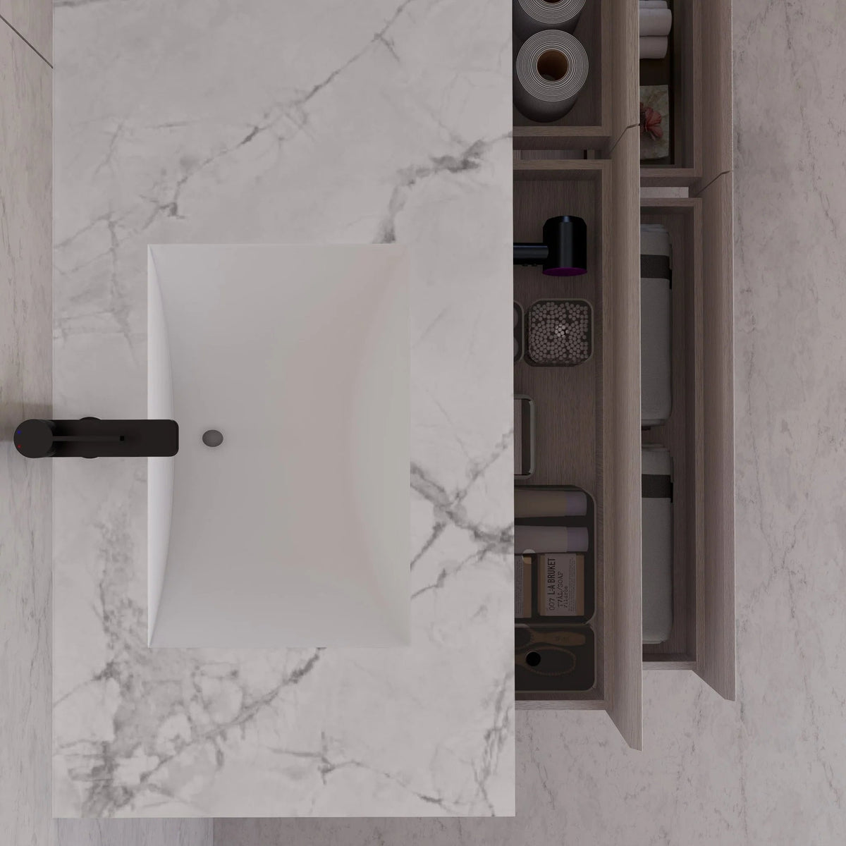 71"，60" Walnut Double Sink Sintered Stone Top with Elegant Floating Bathroom Vanity -VanityWalnut