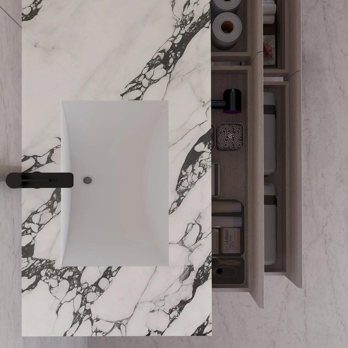 71"，60" Walnut Double Sink Sintered Stone Top with Elegant Floating Bathroom Vanity -VanityWalnut