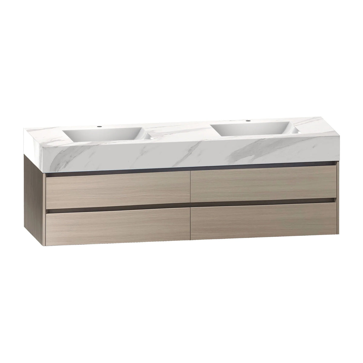 71"，60" Walnut Double Sink Sintered Stone Top with Elegant Floating Bathroom Vanity -VanityWalnut
