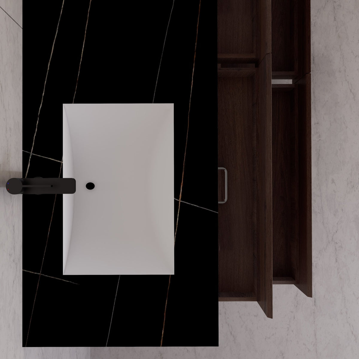 71"，60" Walnut Double Sink Sintered Stone Top with Elegant Floating Bathroom Vanity -VanityWalnut