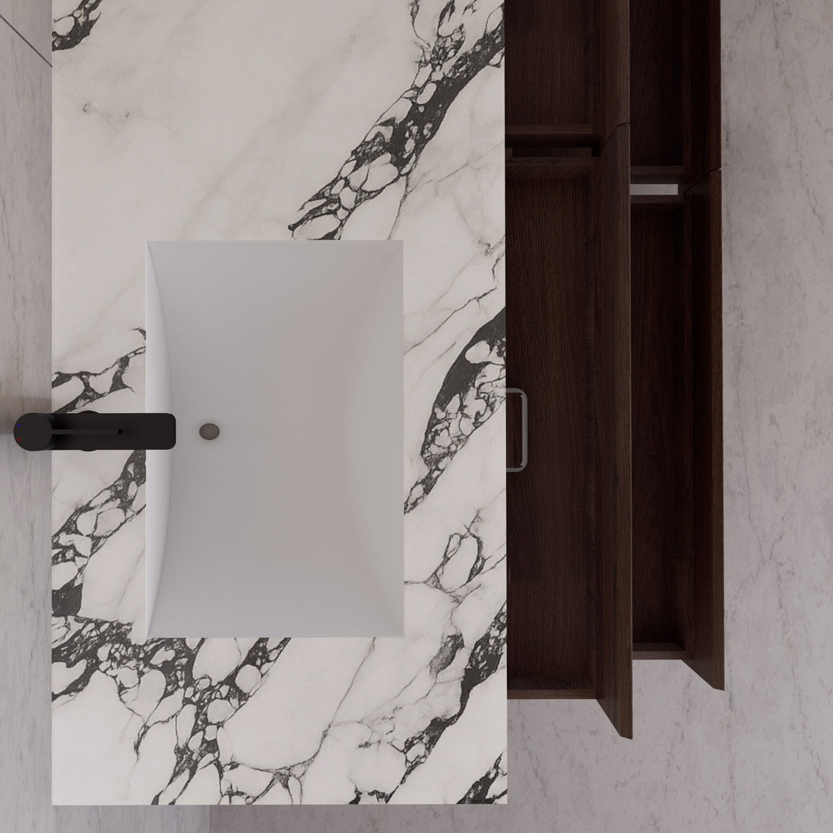 71"，60" Walnut Double Sink Sintered Stone Top with Elegant Floating Bathroom Vanity -VanityWalnut