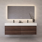 71"，60" Walnut Double Sink Sintered Stone Top with Elegant Floating Bathroom Vanity -VanityWalnut