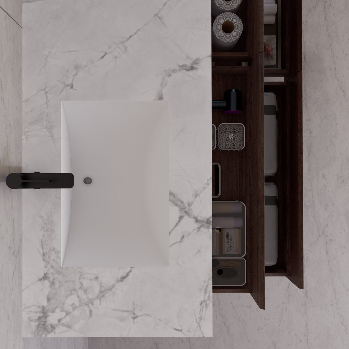 71"，60" Walnut Double Sink Sintered Stone Top with Elegant Floating Bathroom Vanity -VanityWalnut