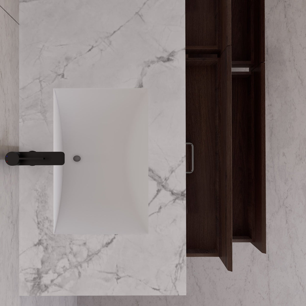 71"，60" Walnut Double Sink Sintered Stone Top with Elegant Floating Bathroom Vanity -VanityWalnut
