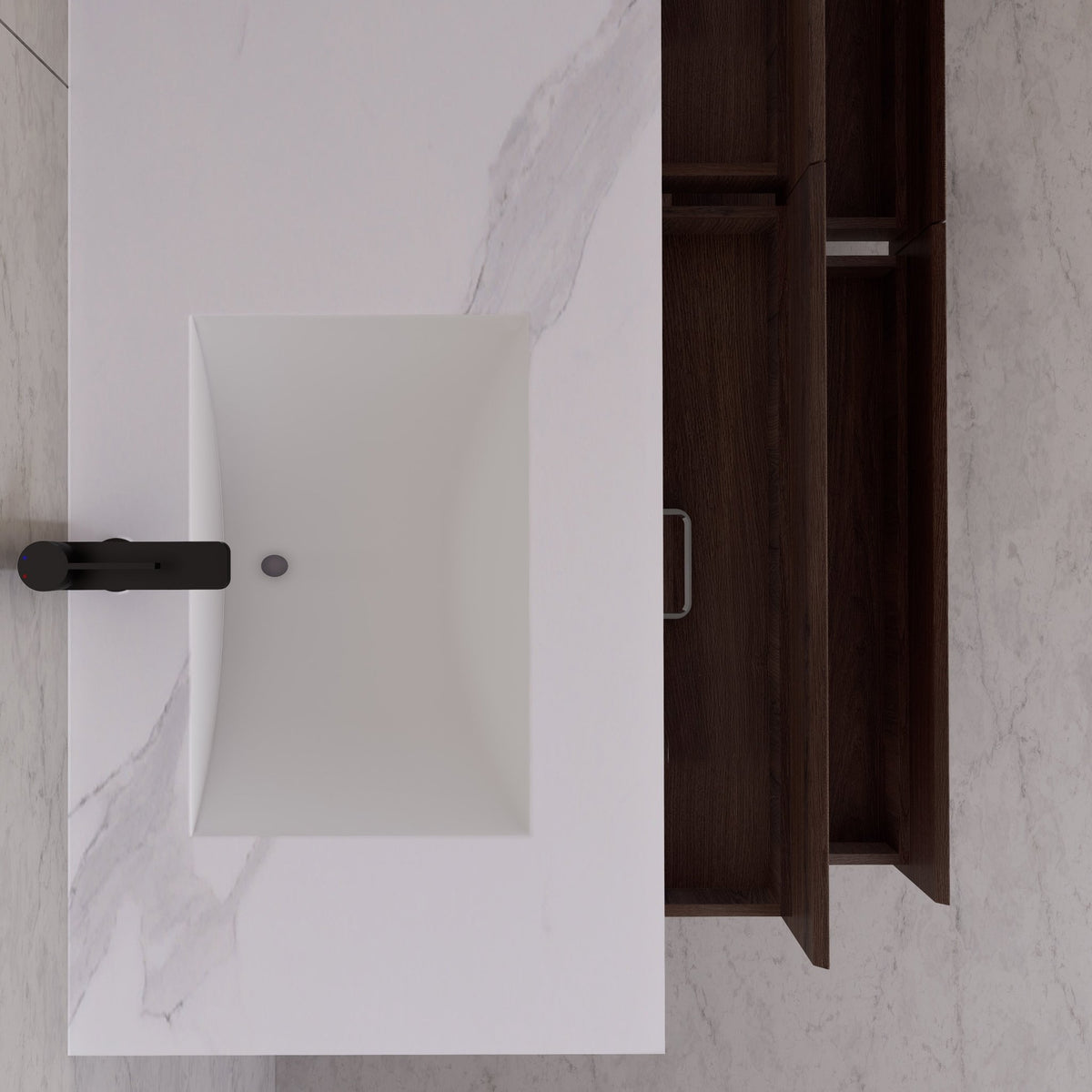 71"，60" Walnut Double Sink Sintered Stone Top with Elegant Floating Bathroom Vanity -VanityWalnut
