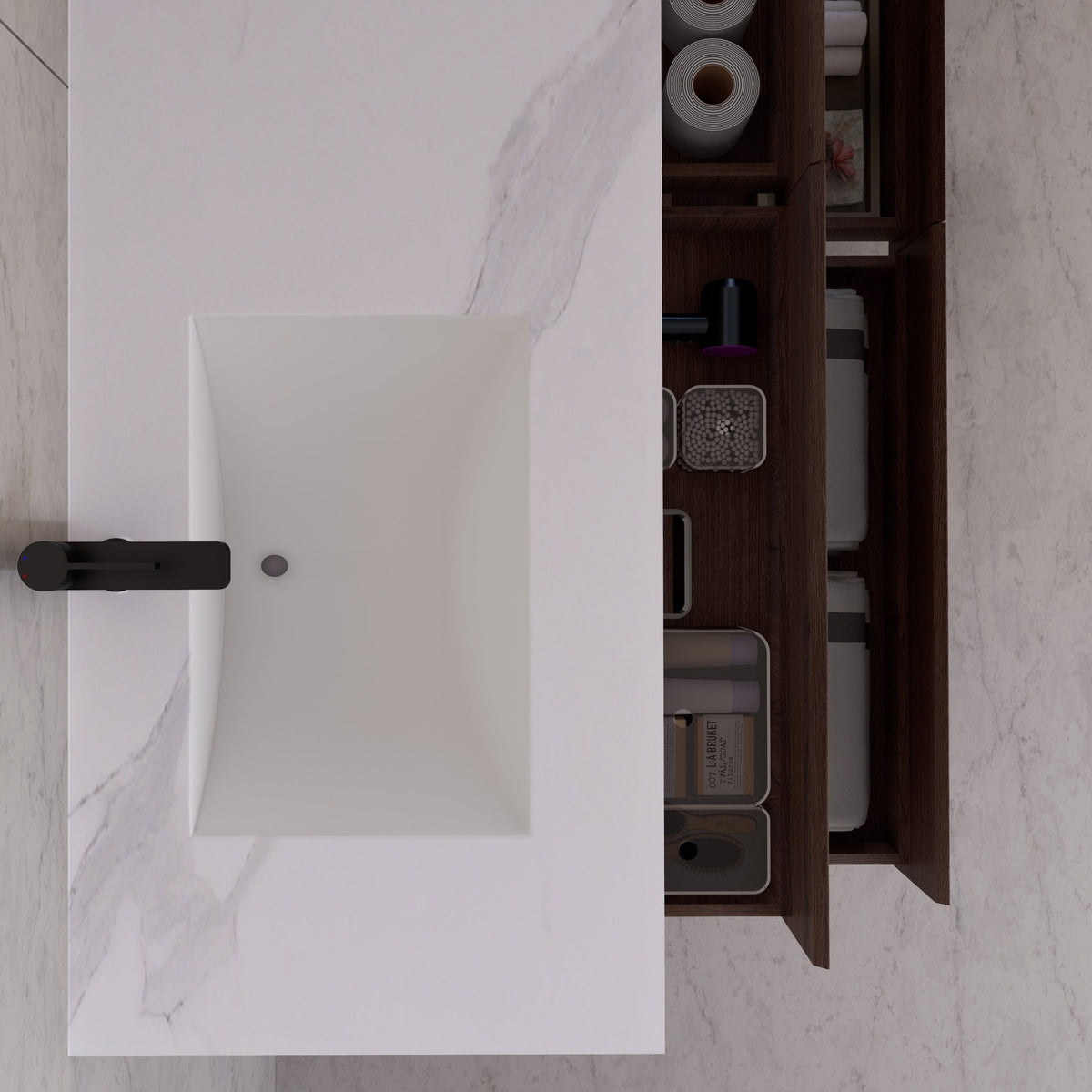 71"，60" Walnut Double Sink Sintered Stone Top with Elegant Floating Bathroom Vanity -VanityWalnut