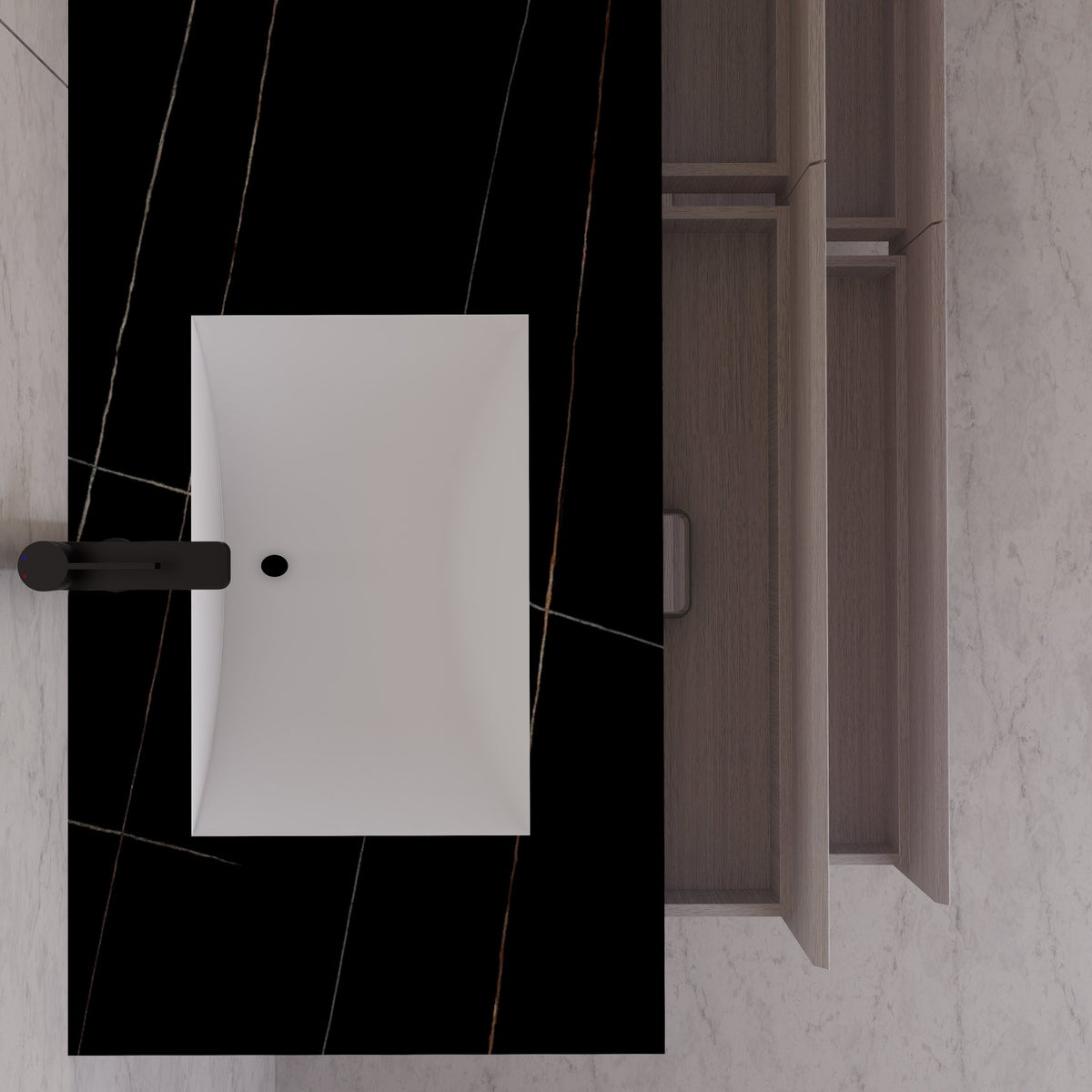 71"，60" White Grey Oak Double Sink Sintered Stone Top with Floating Bathroom Vanity -VanityWhite Grey Oak