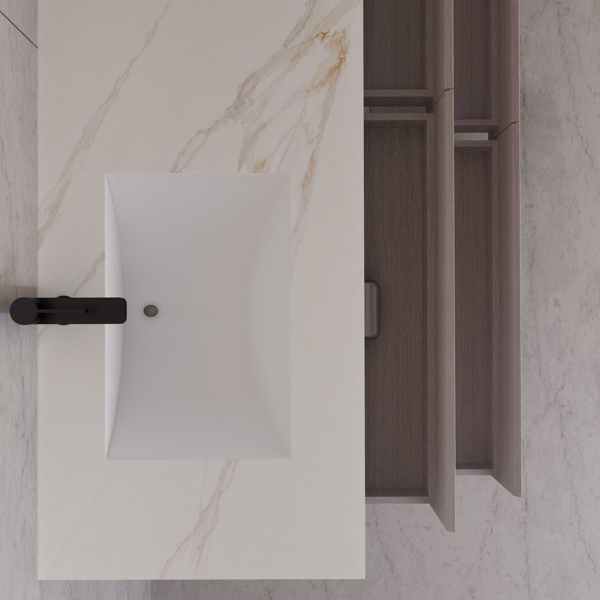 71"，60" White Grey Oak Double Sink Sintered Stone Top with Floating Bathroom Vanity -VanityWhite Grey Oak