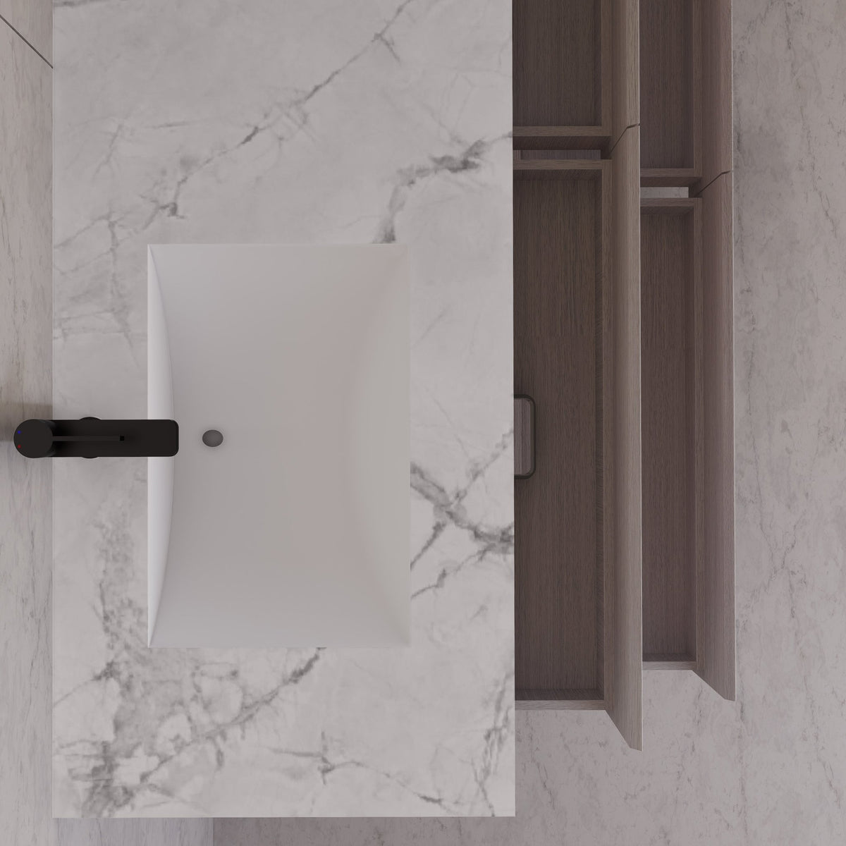 71"，60" White Grey Oak Double Sink Sintered Stone Top with Floating Bathroom Vanity -VanityWhite Grey Oak