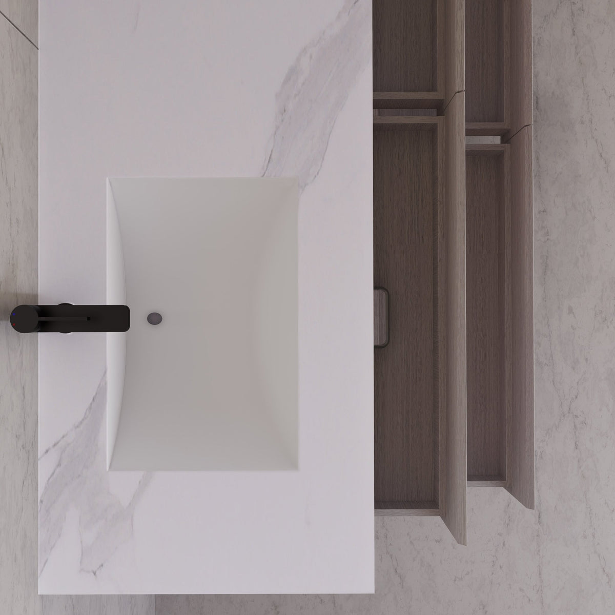 71"，60" White Grey Oak Double Sink Sintered Stone Top with Floating Bathroom Vanity -VanityWhite Grey Oak