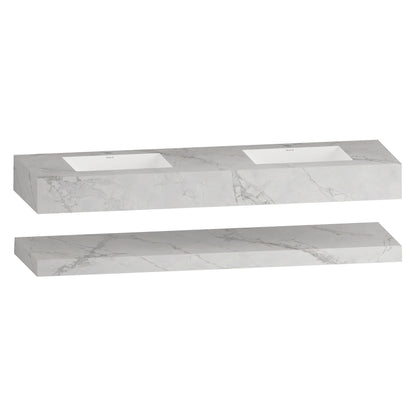 71 Inch Double Sink Stone Top with Hotel-Style Stone Cabinet Floating Vanity
