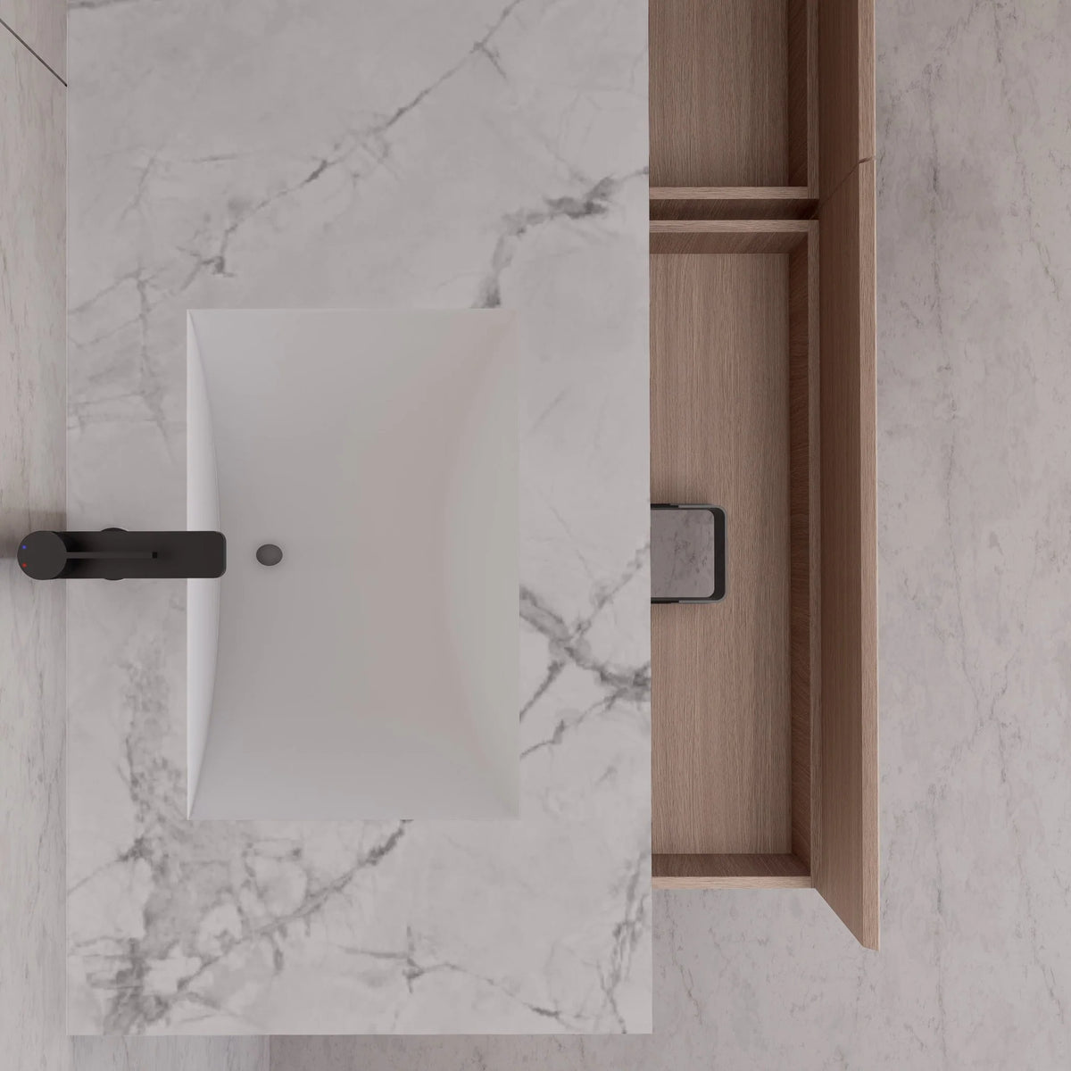 60"/ 71" Nature Oak Double Sink Stone Top with Single Floating Bathroom Vanity
