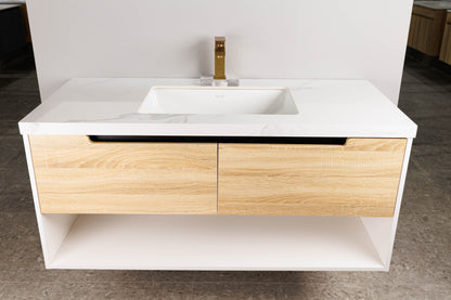 40" Modern Floating Vanity With White Ceramic Basin Open shelves