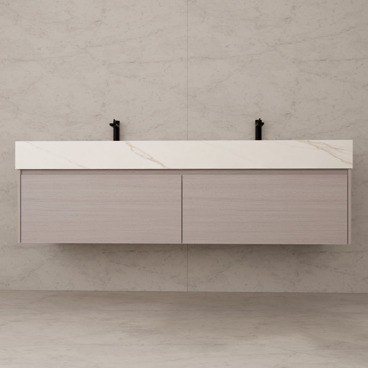 Tocador de baño flotante individual con cubierta de piedra de 60" / 71" de doble lavabo