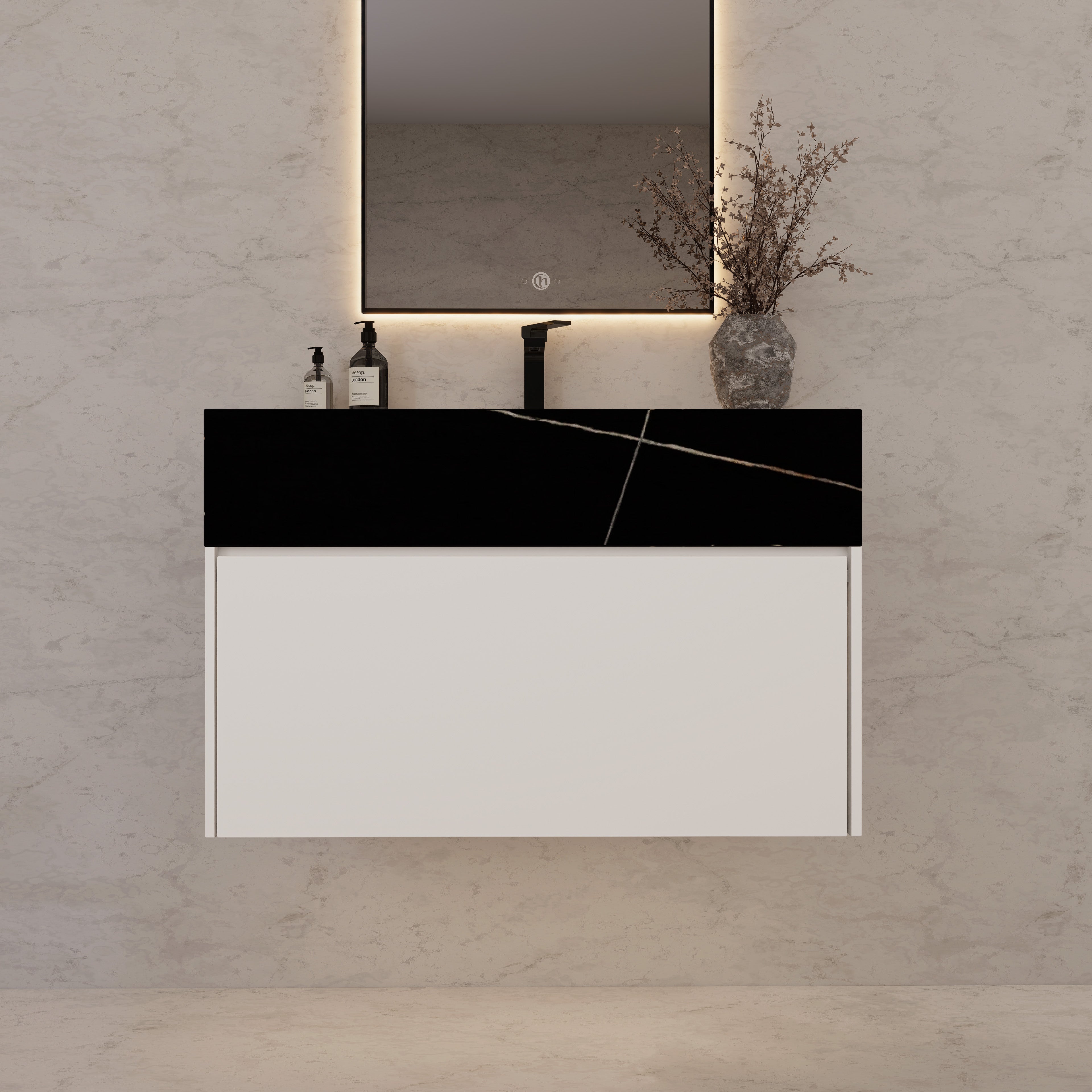 32"/ 36"/40" White Single Sink Floating Bathroom Vanity with Sintered Stone Top