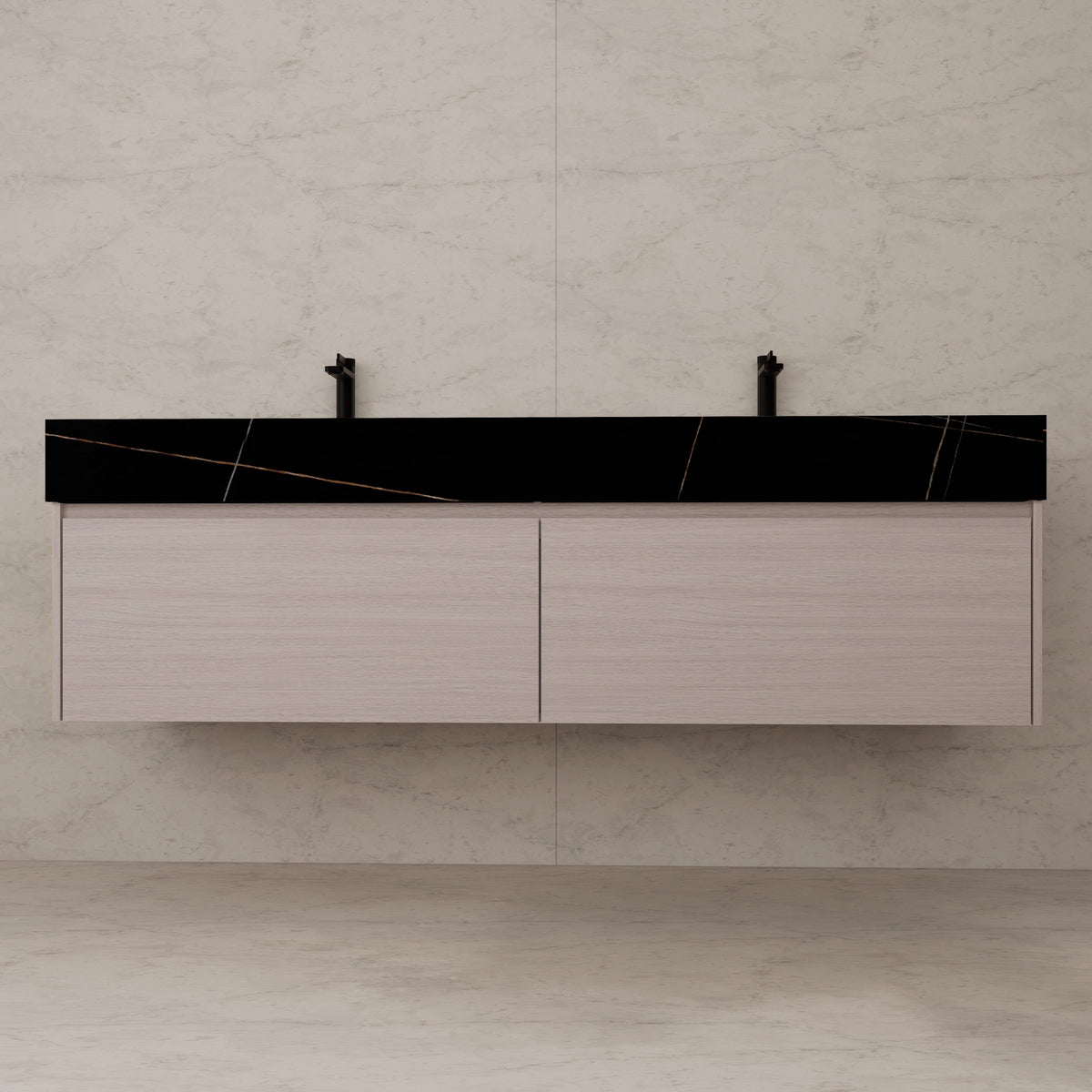 Tocador de baño flotante individual con cubierta de piedra de 60" / 71" de doble lavabo