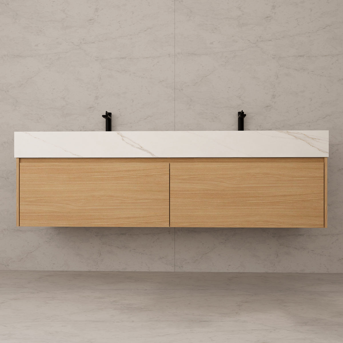 Meuble-lavabo flottant simple de 60 po / 71 po avec dessus en pierre et vasque double