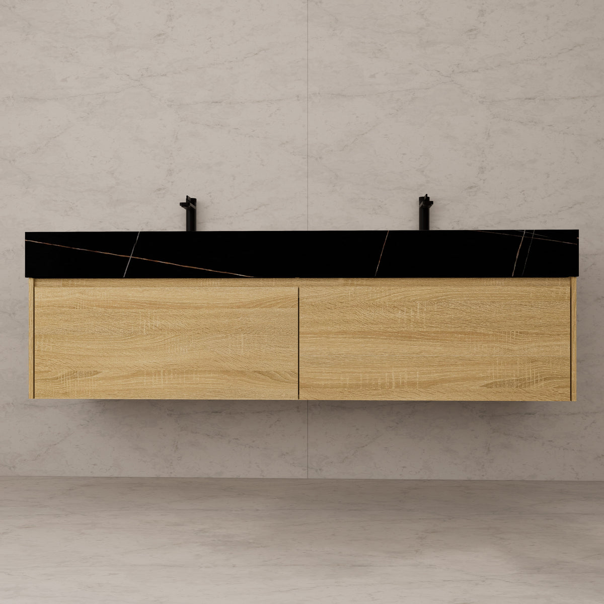 Tocador de baño flotante individual con cubierta de piedra de 60" / 71" de doble lavabo