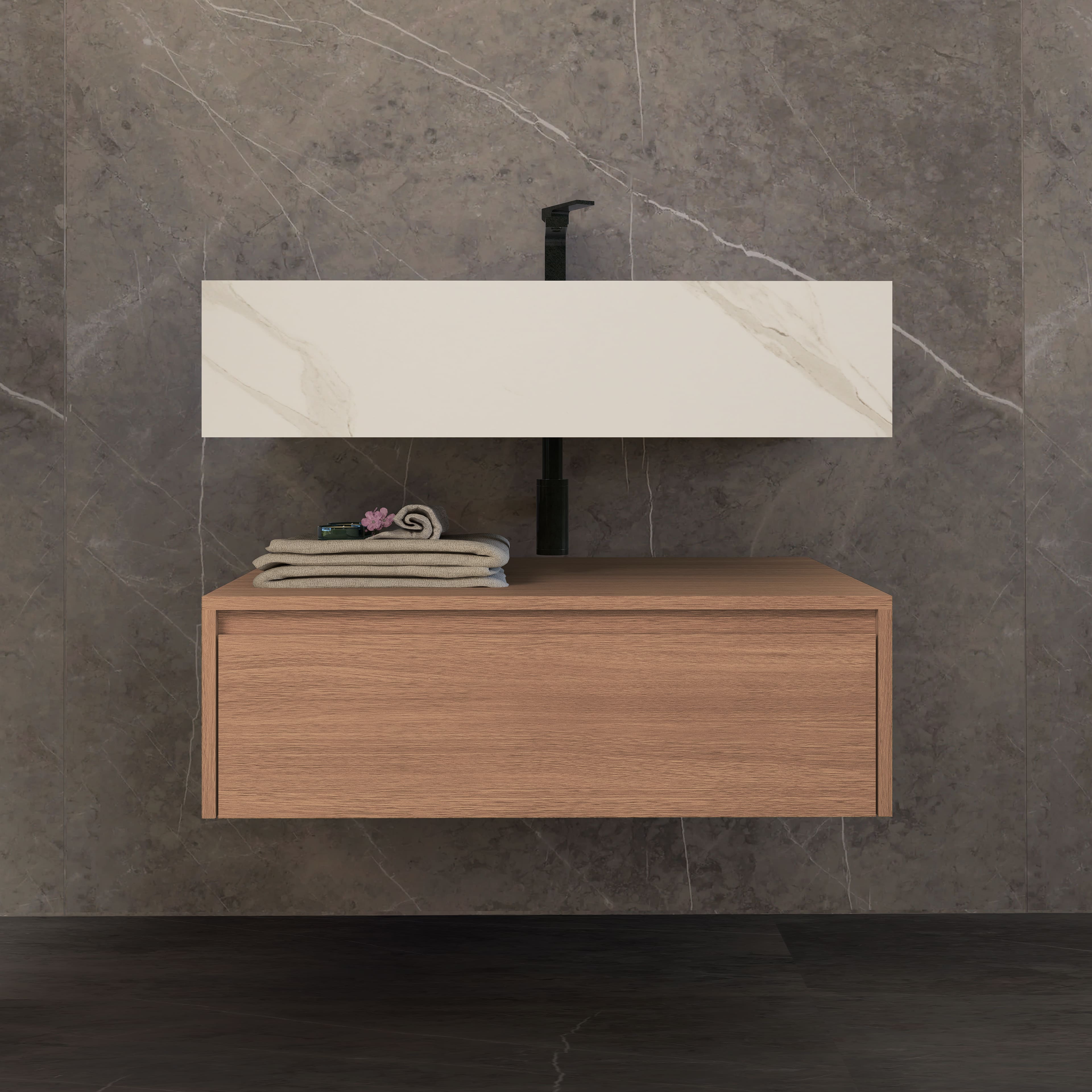 32"/ 36"/40"  Wall Mount Bathroom Vanity - Stone Integrated Basin & Plywood Cabinet