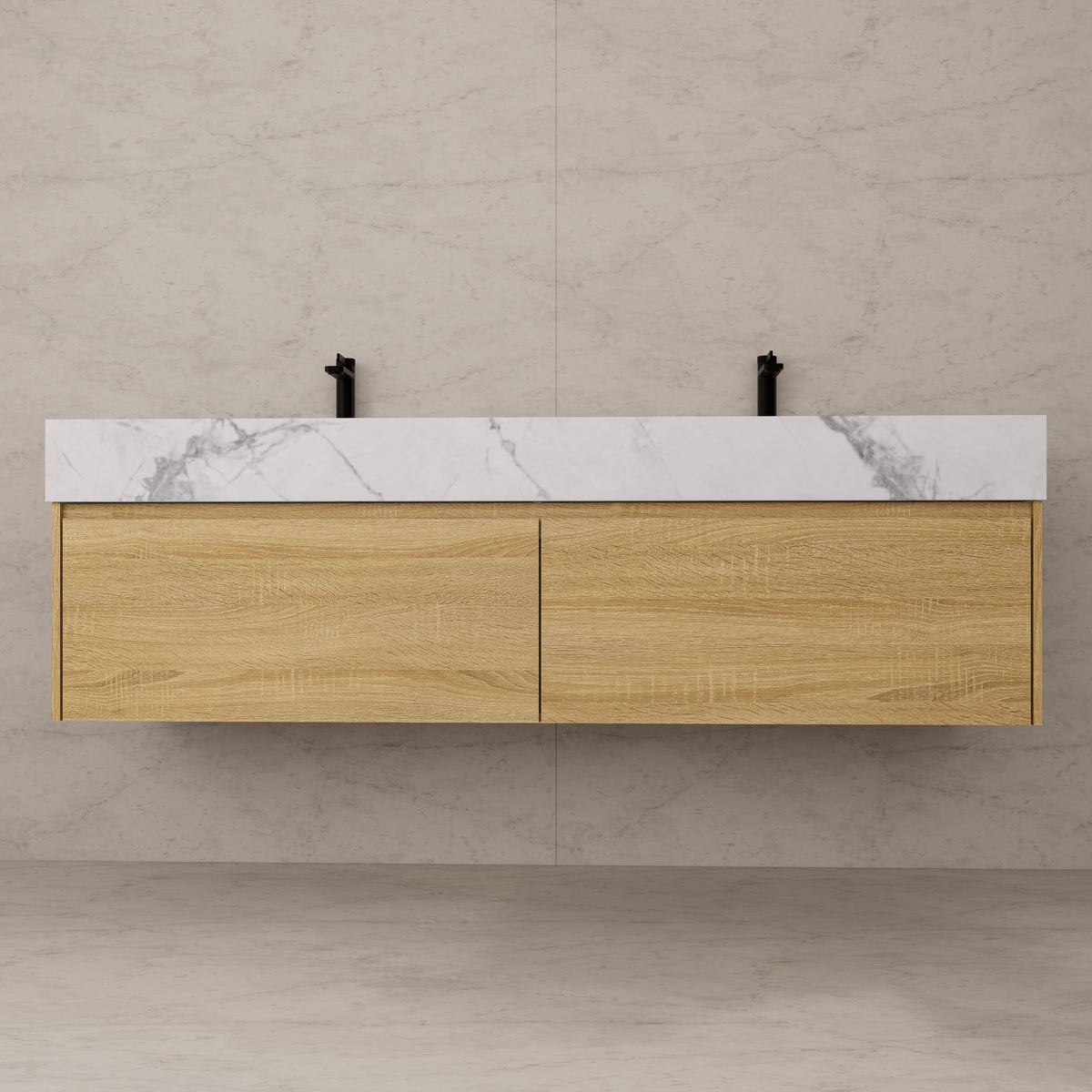 Tocador de baño flotante individual con cubierta de piedra de 60" / 71" de doble lavabo