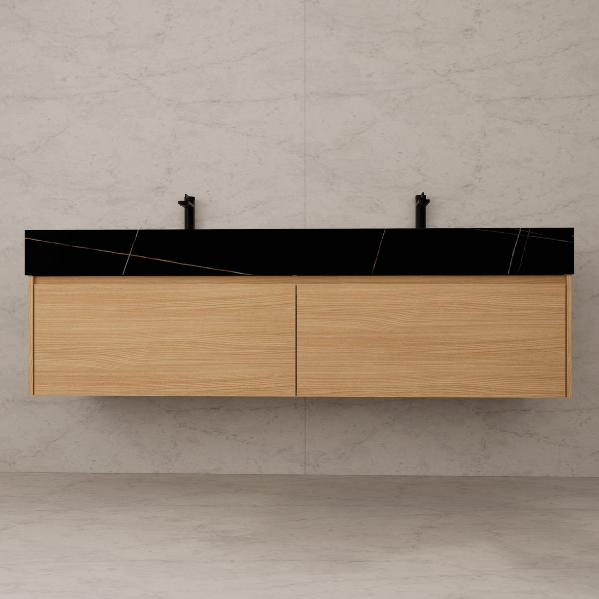Meuble-lavabo flottant simple de 60 po / 71 po avec dessus en pierre et vasque double