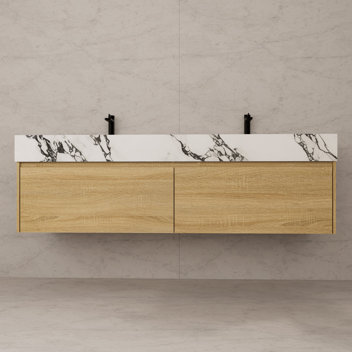 Tocador de baño flotante individual con cubierta de piedra de 60" / 71" de doble lavabo