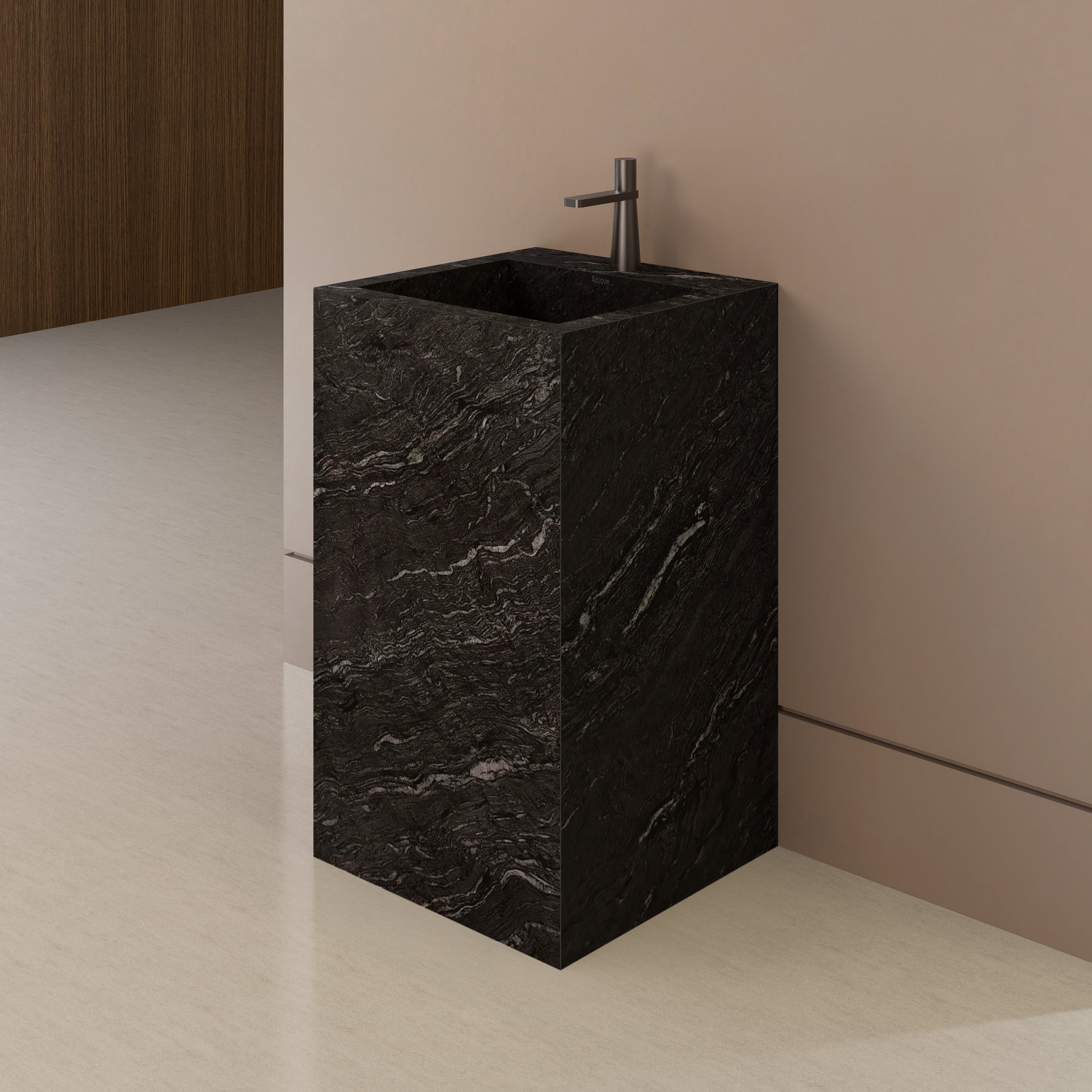 Monolithic Freestanding Pedestal Sink | Nero Marquina Sintered Stone Ramp Basin