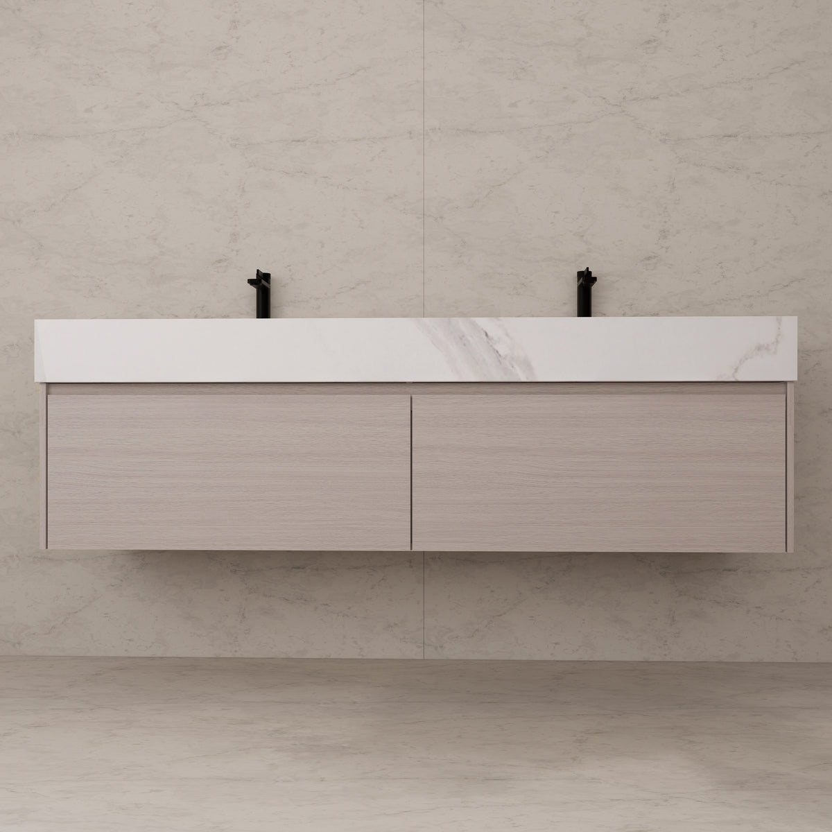 Tocador de baño flotante individual con cubierta de piedra de 60" / 71" de doble lavabo