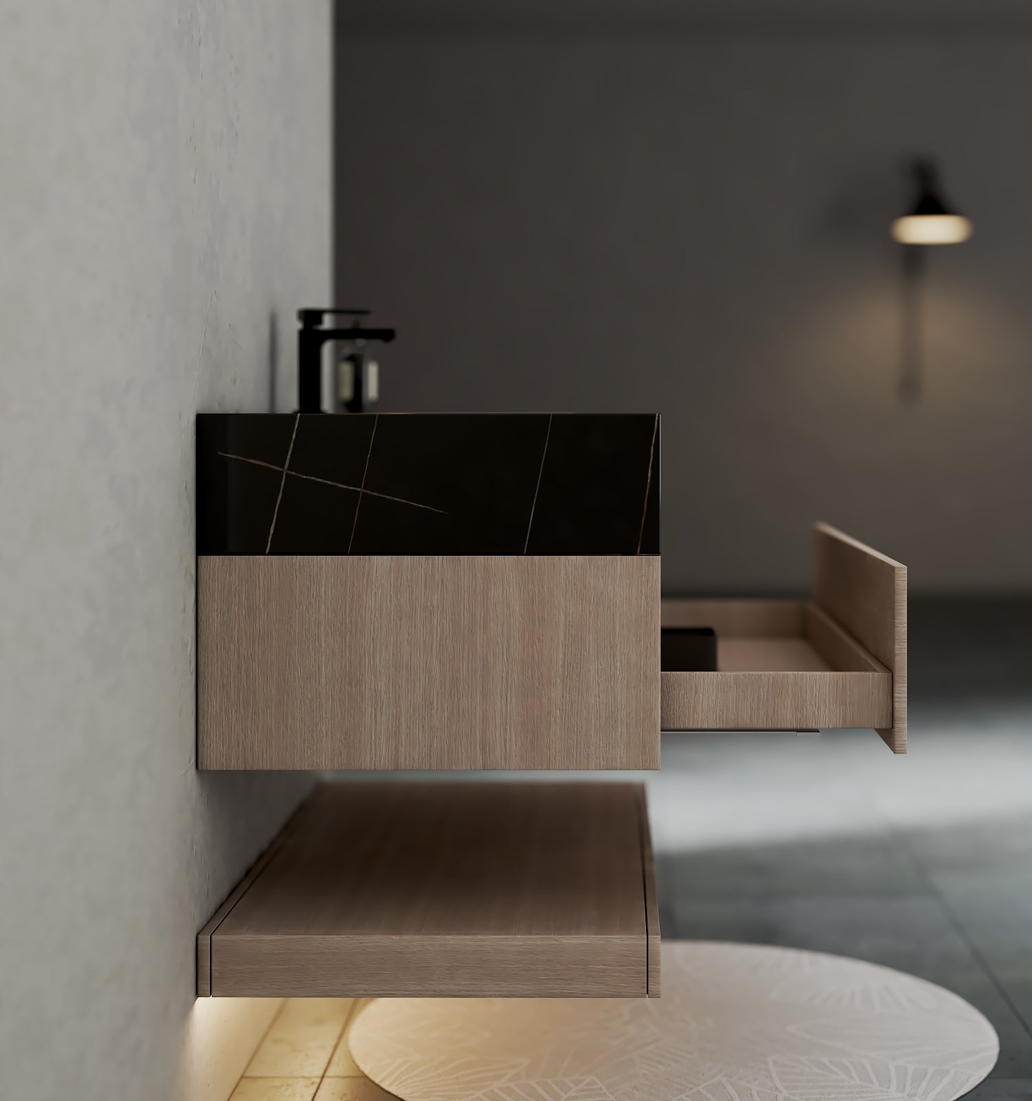 32", 36", 40" White Grey Oak Hotel-Style Floating Bathroom Vanity With Sintered Stone Top with
