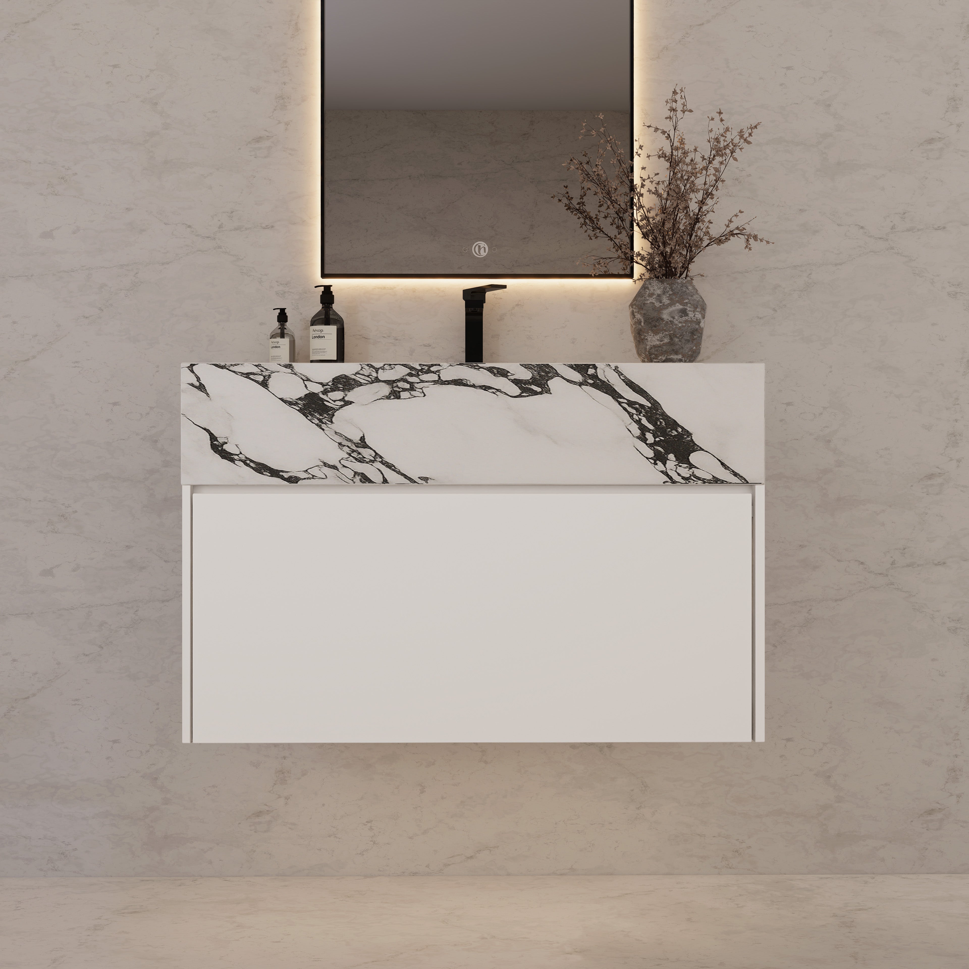32"/ 36"/40" White Single Sink Floating Bathroom Vanity with Sintered Stone Top