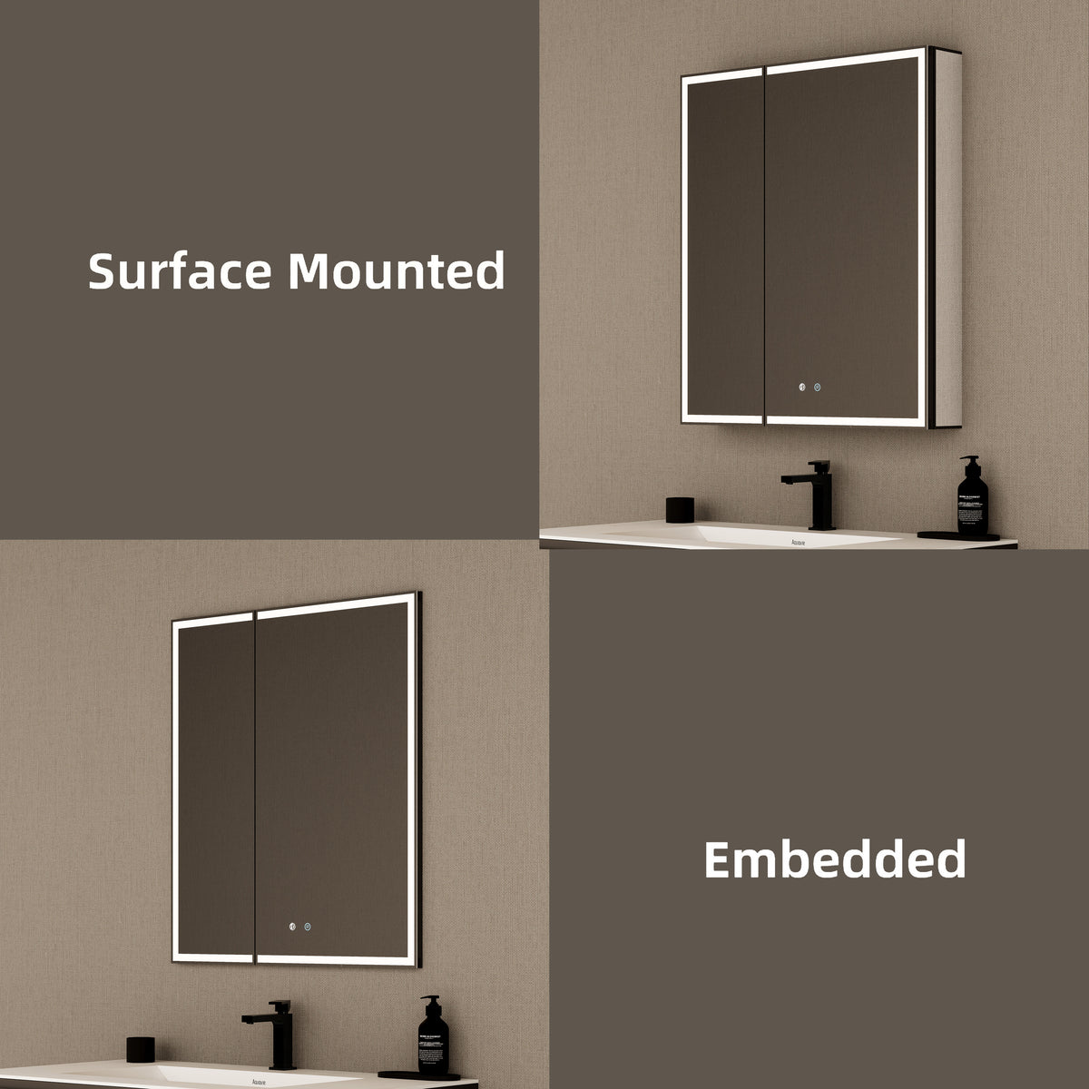 28" Aluminum LED Medicine Cabinet with BLUM Hinges, Interior Lighting & Glass Shelves