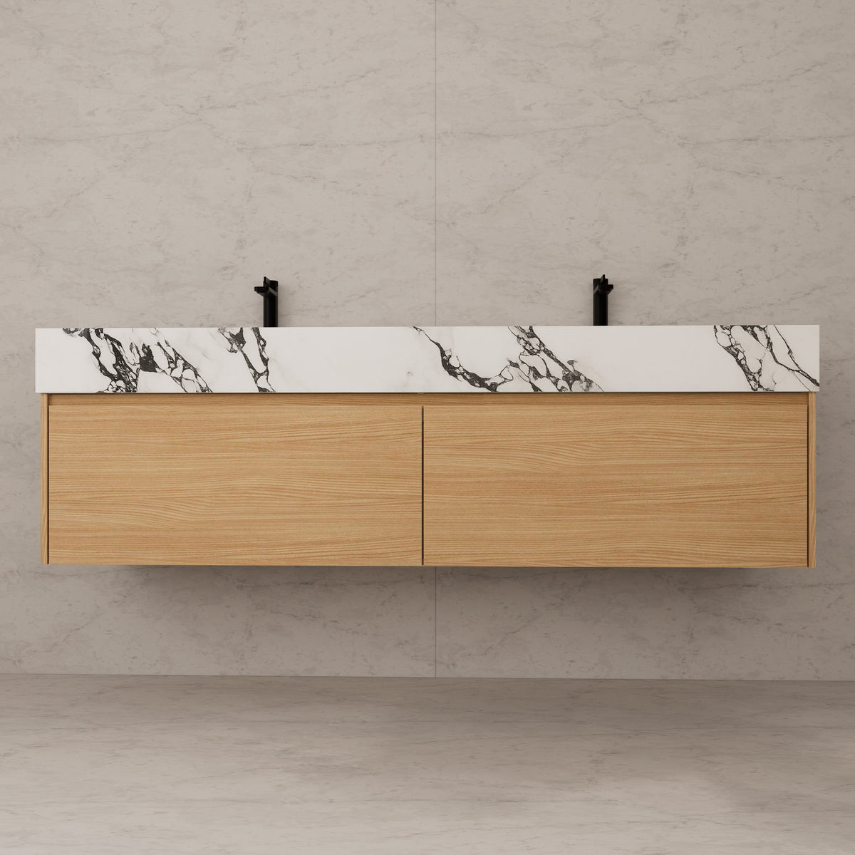 Meuble-lavabo flottant simple de 60 po / 71 po avec dessus en pierre et vasque double