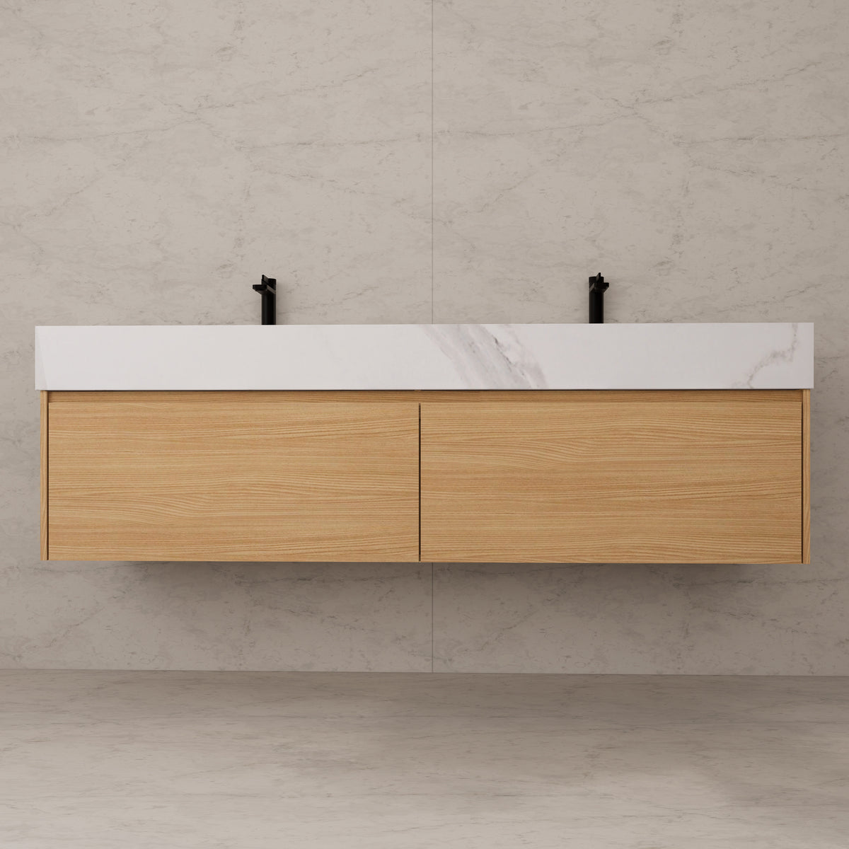 Meuble-lavabo flottant simple de 60 po / 71 po avec dessus en pierre et vasque double