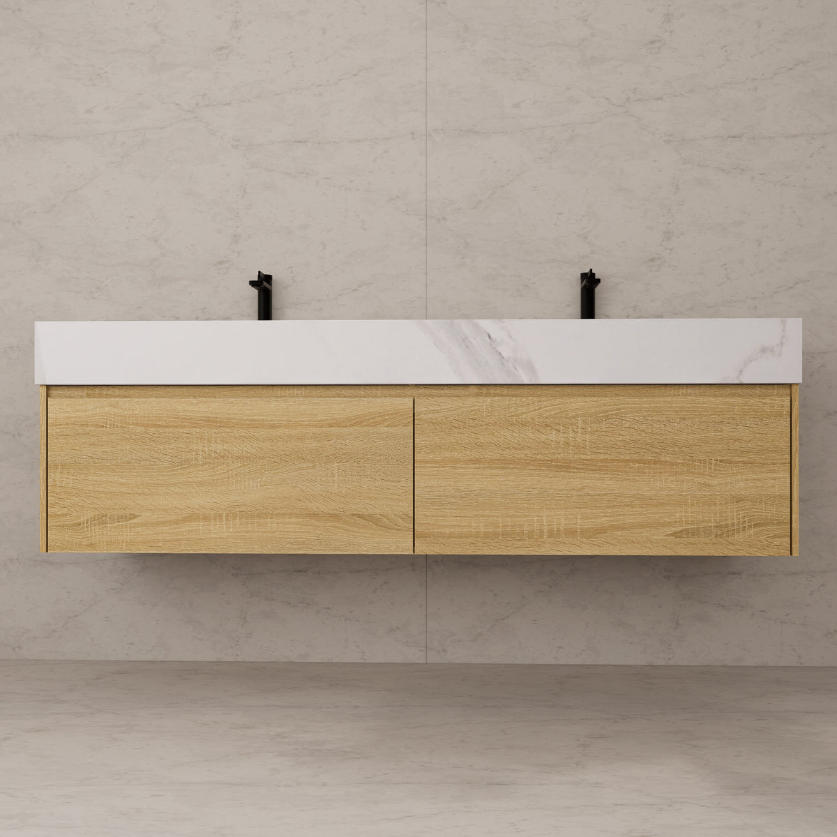 Tocador de baño flotante individual con cubierta de piedra de 60" / 71" de doble lavabo