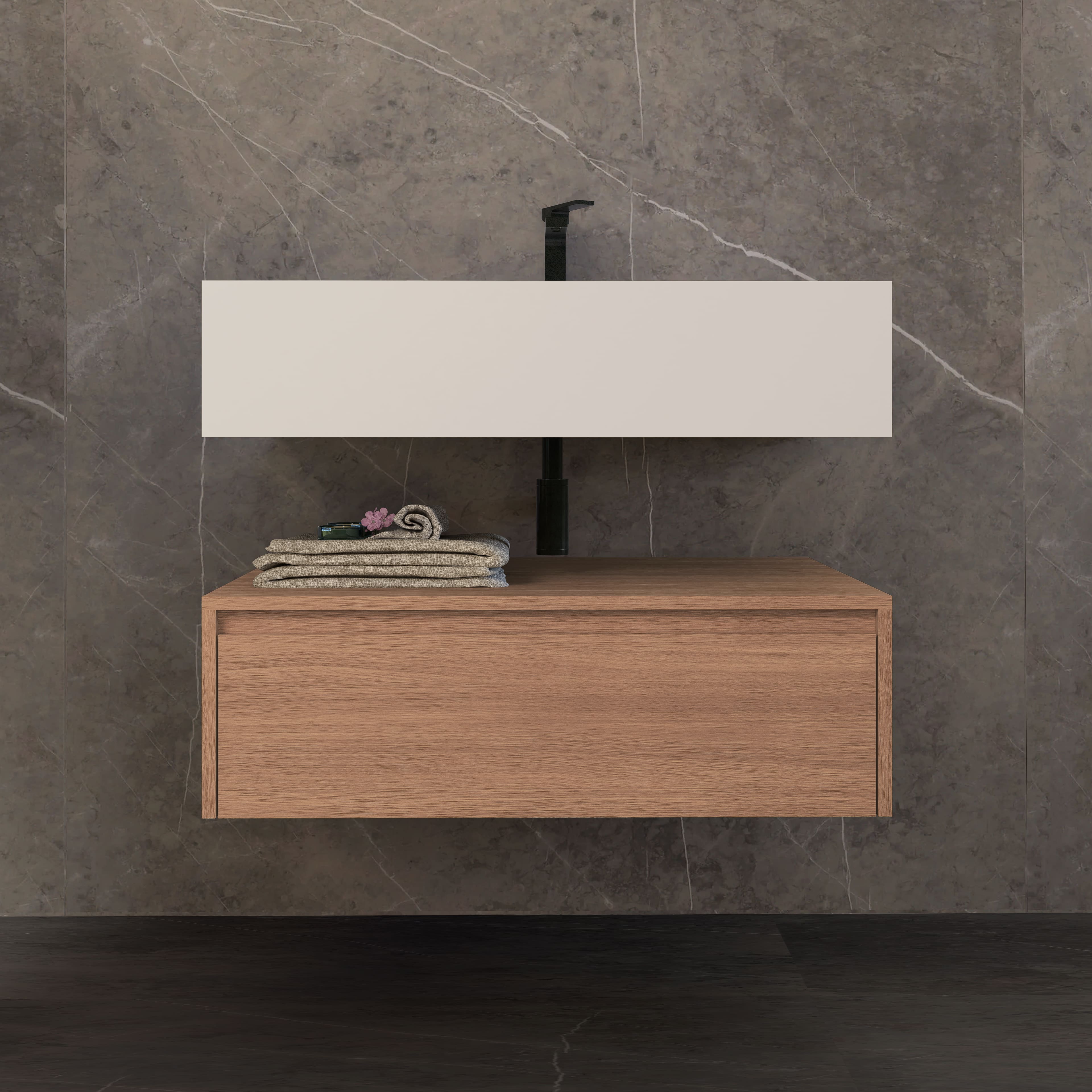 32"/ 36"/40"  Wall Mount Bathroom Vanity - Stone Integrated Basin & Plywood Cabinet