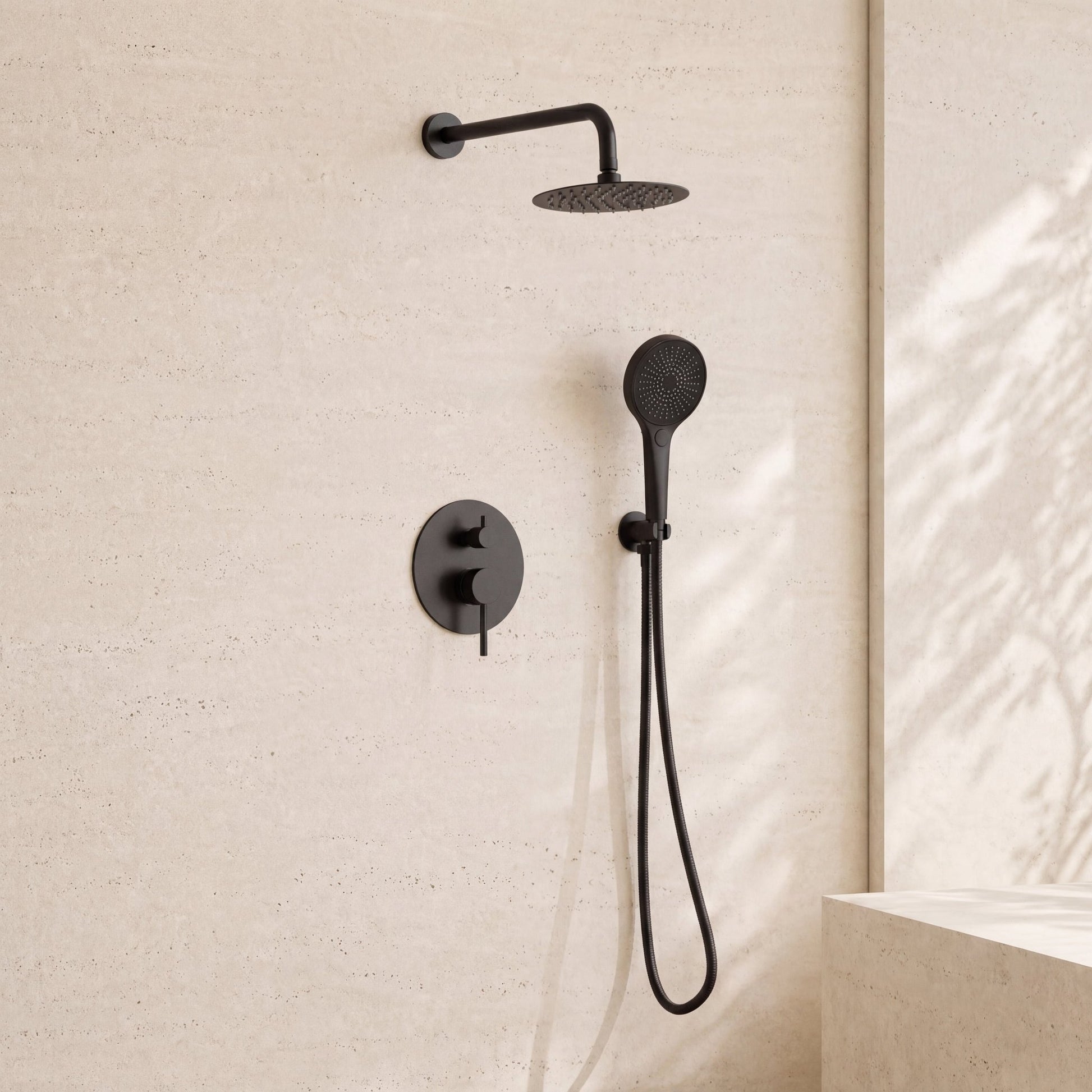 8" Pressure Balance Shower System with Rough - In Valve, 2 Ways Rain Shower Set - ShowerMatte Black
